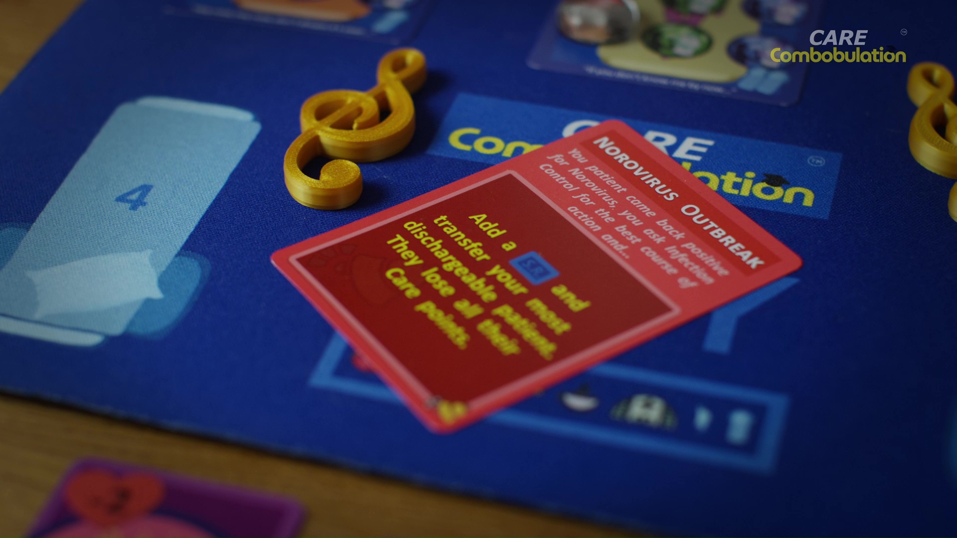 A Dayshift event card beside yellow counters on the blue bay board